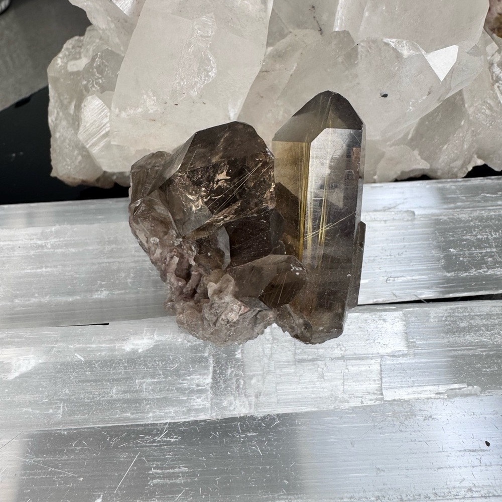 Smokey Quartz Cluster With Golden Rutile Brazil - Picture 5 of 9